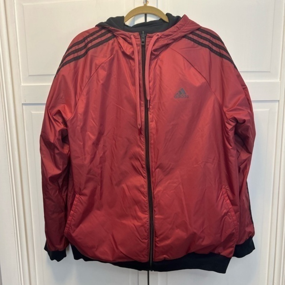 Adidas Men’s Reversible Hooded Jacket Size Large Color Red And Black